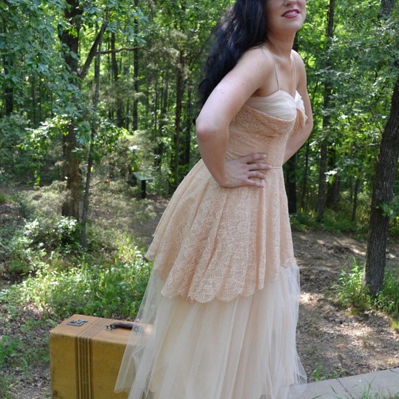 Vintage Lace blush 50s Tulle Circle bustier Dress - Picture 5 of 11